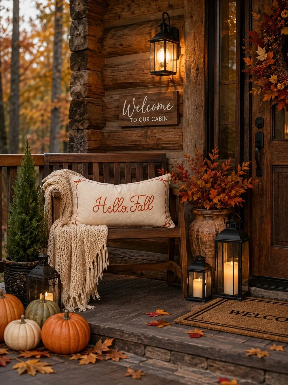 Hello, Fall Decorative Pillow - Cream Autumn Accent